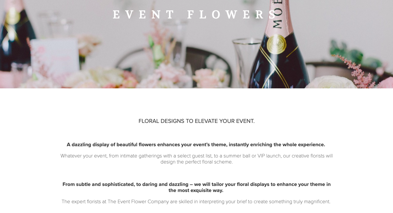 The Event Flower Company Event Flowers written by Becky Pink freelance copywriter and content creator