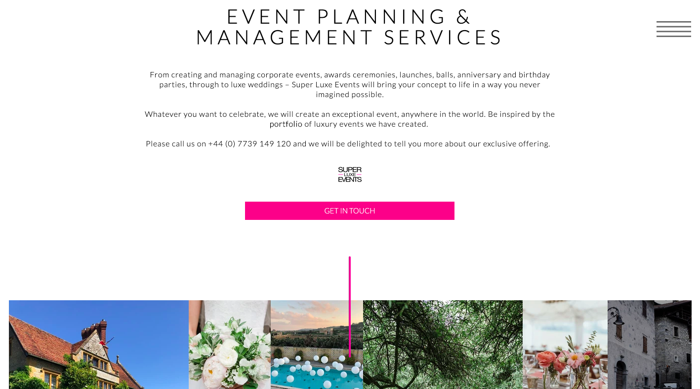 Super Luxe Events Luxury Event Management Homepage 2 written by Becky Pink, Copywriter and Brand Storyteller