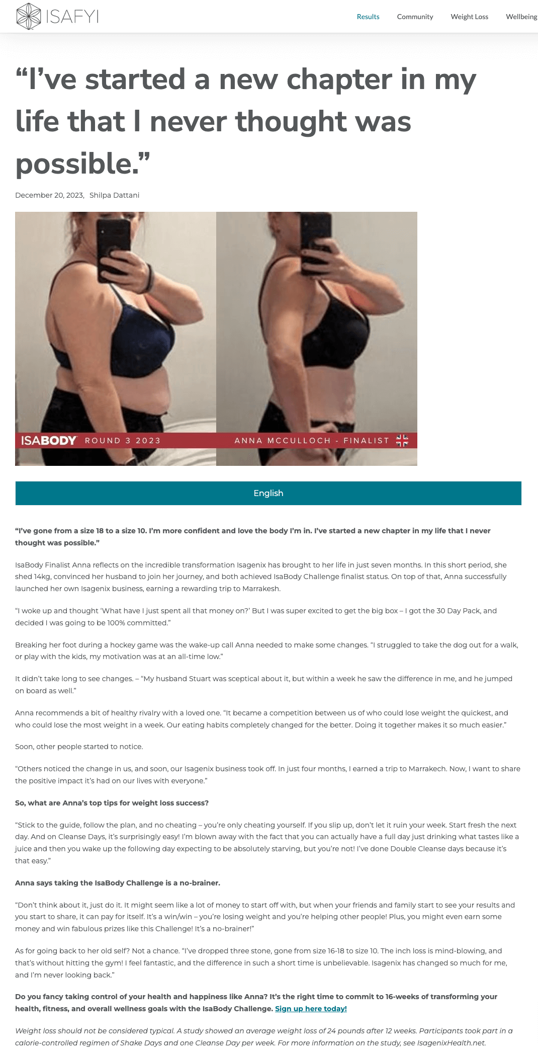 Anna's Isagenix Weight Loss Story