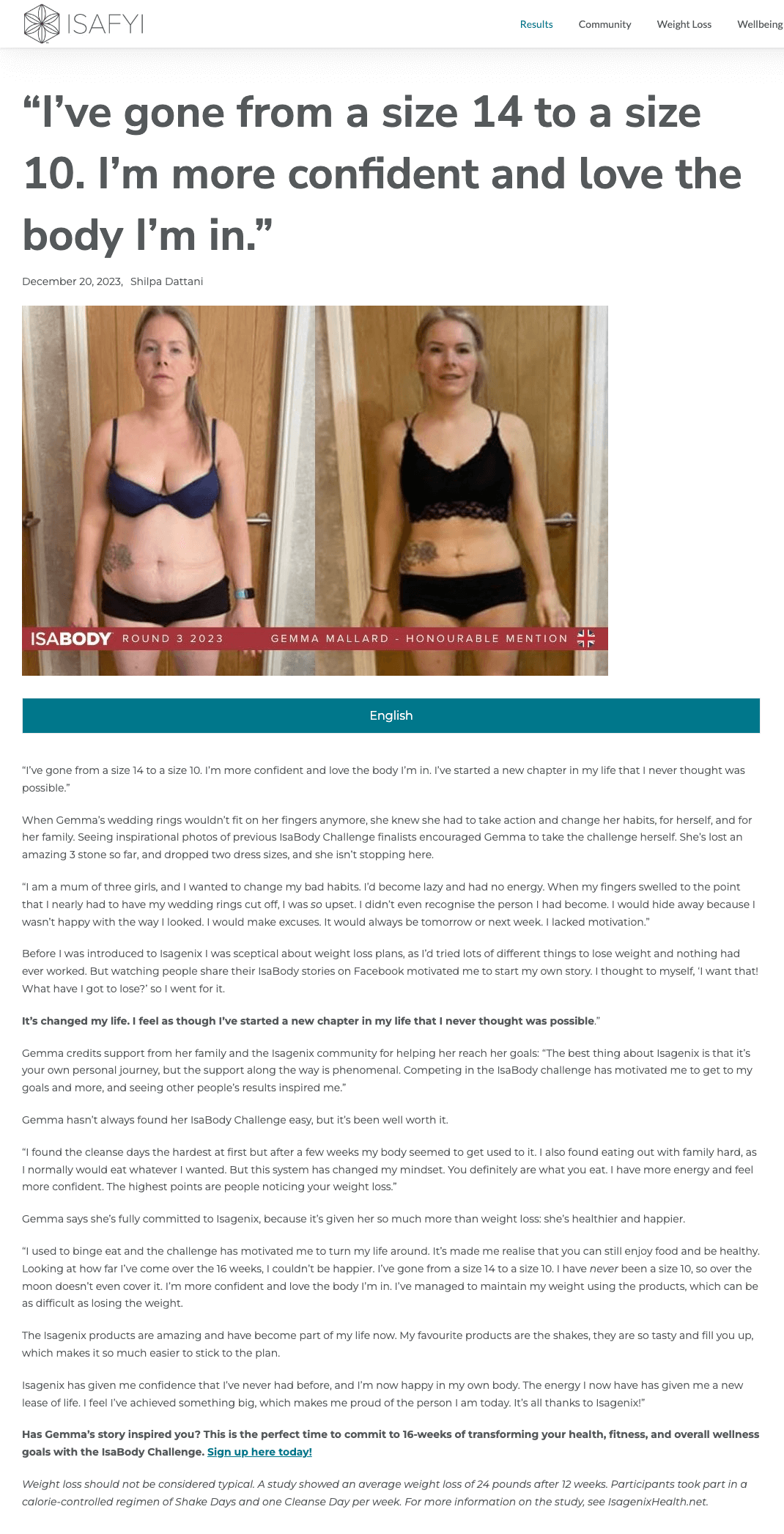 Gemma's Isagenix Weight Loss Story