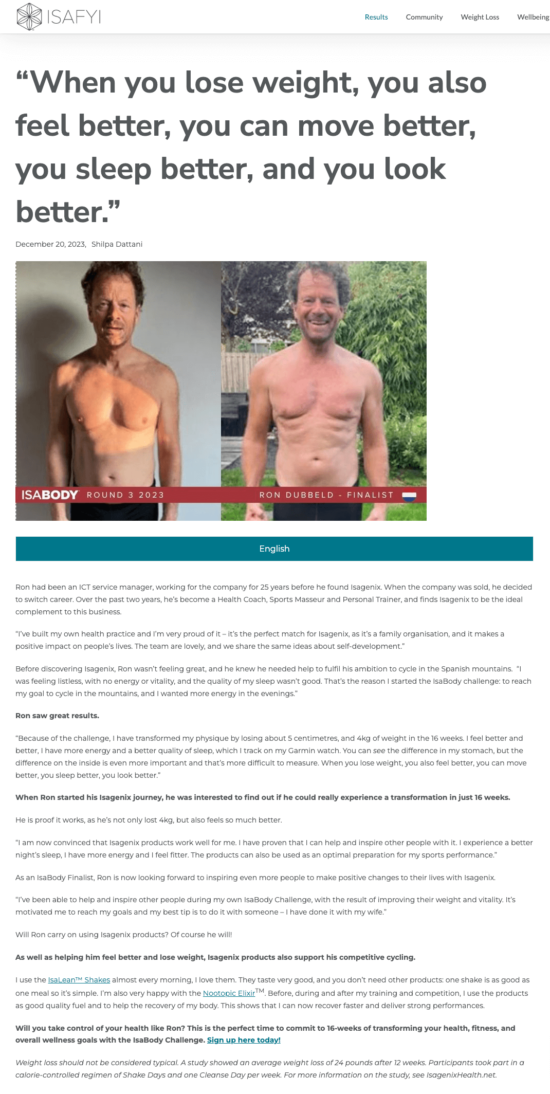 Ron's Isagenix weight loss story