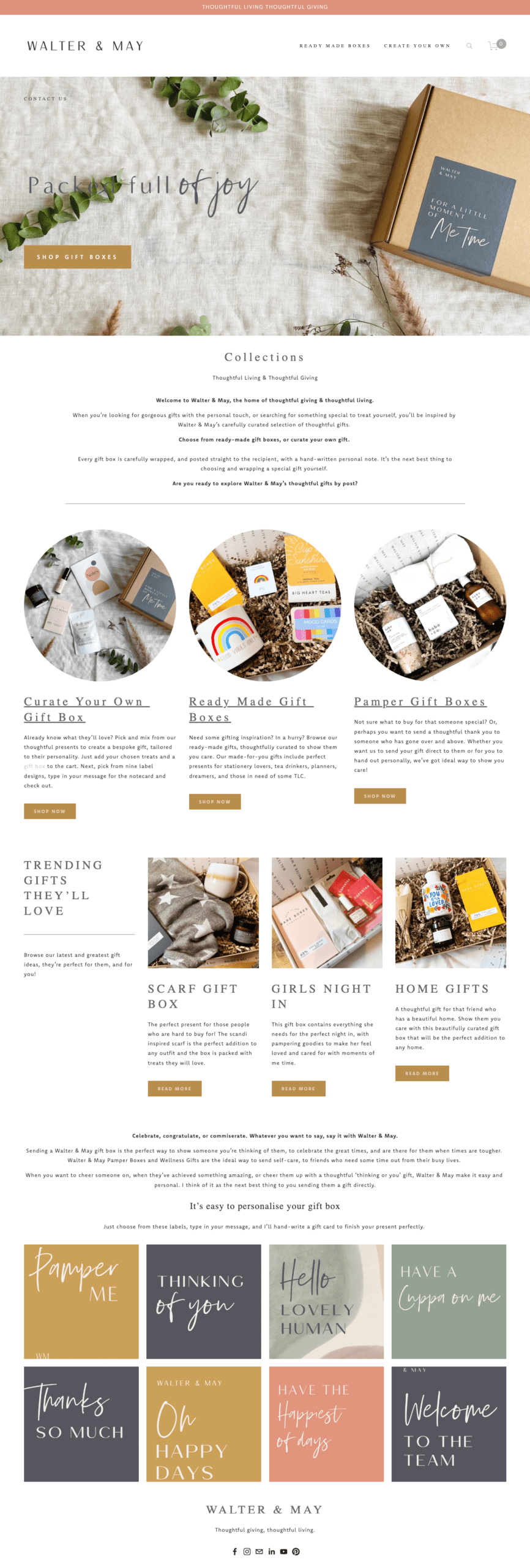 The home page of a gifting website, written by Becky Pink, showing her band storytelling copy